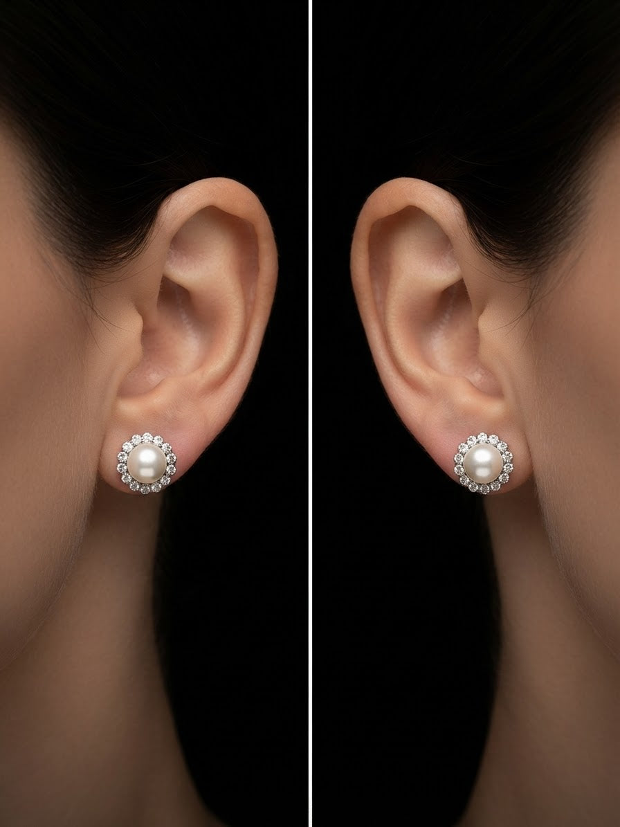 Pendientes de Plata de Ley con Circonitas y Perla