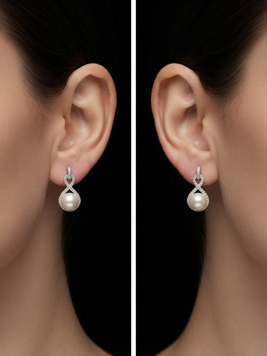 Pendientes de Plata de Ley con Circonitas y Perla