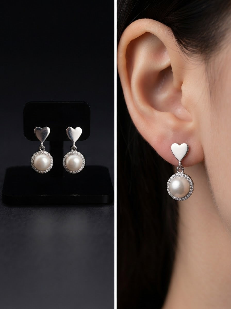Pendientes de Plata de Ley con Circonitas y Perla
